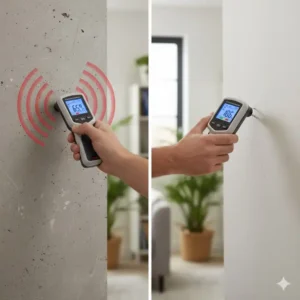 Feuchtigkeitsmessgerät wand test auf verschiedenen baustoffen