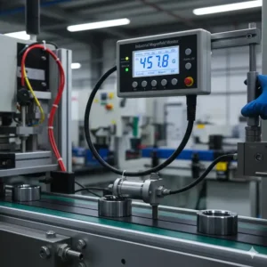 Industrielle Einrichtung zur kontinuierlichen Überwachung eines Gaussmeter Magnetfeld für die Qualitätskontrolle von Materialien.
