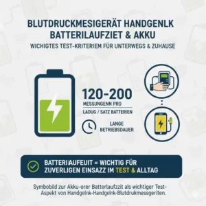 Symbolbild zur Akku- oder Batterielaufzeit als wichtiger Blutdruckmessgerät Handgelenk Test-Aspekt.