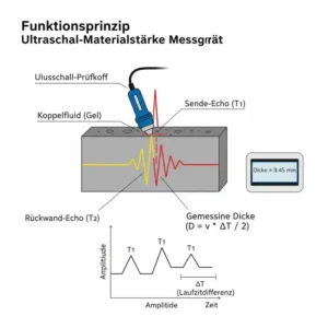 Schematisches Diagramm zum Funktionsprinzip des materialstärke messgerät.