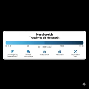 Infografik über den weiten Messbereich und die Genauigkeit, die ein hochwertiges tragbares db messgerät bietet.