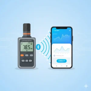 Illustration der App-Verbindung für einen schallpegelmesser bluetooth auf einem Smartphone.