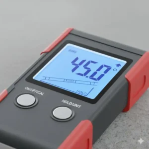 Nahaufnahme des Displays eines neigungsmessgerät digital, das den Messwert mit einer Nachkommastelle zeigt.