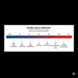 Eine Dezibel-Vergleichsskala zur Visualisierung der Messwerte von einem tragbaren db messgerät.