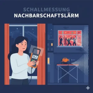 Dokumentation von Nachbarschaftslärm mittels eines Schallpegelmessgerät zuhause am Fenster.