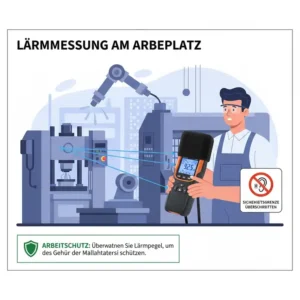 Darstellung der Lärmüberwachung am Arbeitsplatz unter Verwendung von einem tragbaren db messgerät.