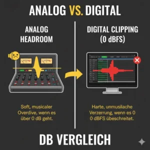 Vergleich von Headroom und Clipping-Grenzen in einem db messgerät musik studio.