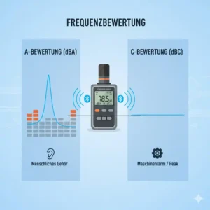 Infografik zur dBA und dBC Messung mit einem schallpegelmesser bluetooth.