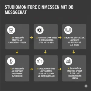 Schritt-für-Schritt Anleitung zur Kalibrierung der Monitore mit einem db messgerät musik studio.
