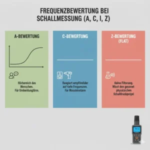 Schema der Frequenzbewertungen (A, C) und ihrer Bedeutung für die Messung mit dem Schallpegelmessgerät zuhause.