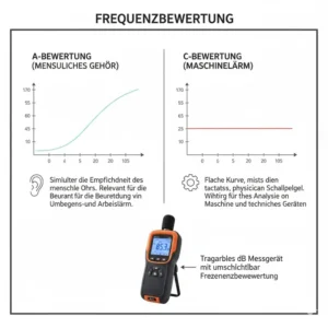 Diagramm der A- und C-Bewertungskurven, die in ein tragbares db messgerät integriert sind.