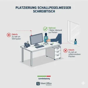 Optimale Positionierung für einen schallpegelmesser büro direkt am Schreibtisch.