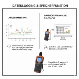 Visualisierung der Speicherfunktion und USB-Datenübertragung für ein tragbares db messgerät.