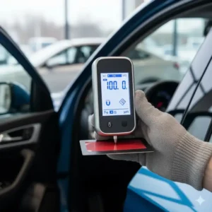 Lackdickenmessgerät auto wird mithilfe der kalibrierungsfolien kalibriert.