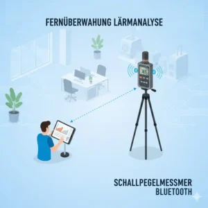 Aufbau für eine Fernüberwachung mit einem schallpegelmesser bluetooth auf einem Stativ.