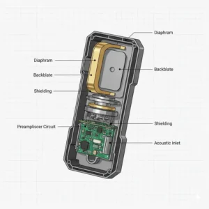 Detailansicht der technischen Komponenten und des Mikrofons von einem lärmmessgerät industrie.