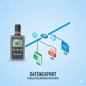 Darstellung des Datenexports von einem schallpegelmesser bluetooth in PDF und Excel.