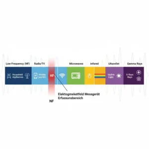 Infografik über Frequenzbereiche, die mit einem Elektromagnetfeld Messgerät analysiert werden können.
