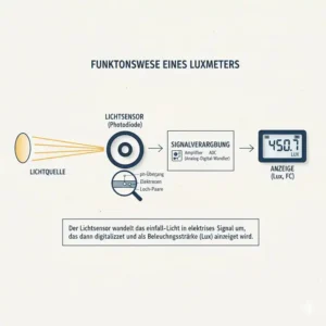 Eine technische Grafik, die zeigt, wie ein lux messgerät test Sensor das Licht erfasst.