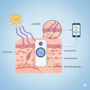 Illustration zur Funktionsweise eines uv messgerät hautschutz Sensors zur Messung der Sonnenintensität.