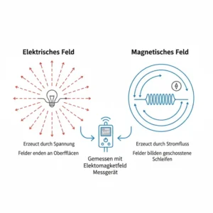 Grafische Darstellung der Messung von elektrischen und magnetischen Feldern durch ein Elektromagnetfeld Messgerät.