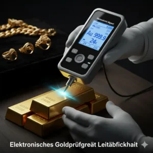 Dieses elektronische goldprüfgerät messgerät bestimmt die Echtheit durch Leitfähigkeitsmessung.