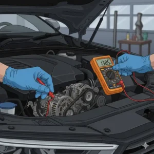 Messung der Ladespannung der Lichtmaschine mit einem multimeter für kfz diagnose.