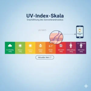 Eine grafische UV-Index-Skala erklärt durch ein uv messgerät hautschutz für sicheres Sonnenbaden.
