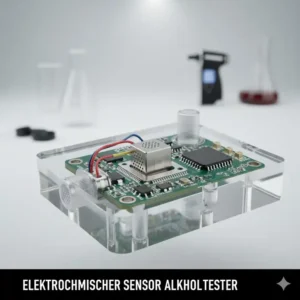Close-up of the electrochemical sensor inside a high-precision alkoholmessgerät auto.