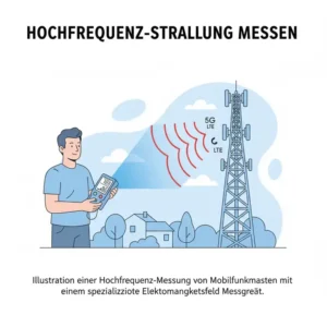 Illustration einer Hochfrequenzmessung von 5G-Signalen mit einem Elektromagnetfeld Messgerät.