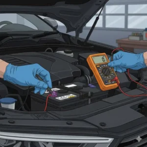 Ein multimeter für kfz diagnose prüft eine Fahrzeugsicherung auf korrekten Durchgang.