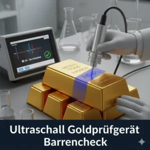 Ein spezielles goldprüfgerät messgerät mit Ultraschall zur Prüfung von massiven Goldbarren.