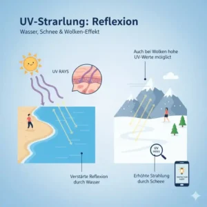 Illustration der Strahlungsreflexion im Wasser, gemessen mit einem uv messgerät hautschutz.
