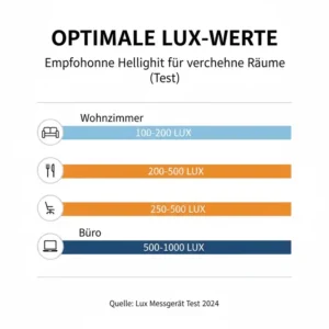 Infografik mit empfohlenen Werten, erstellt durch einen lux messgerät test.