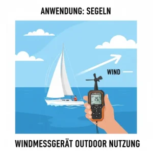 Darstellung der Nutzung eines windmessgerät outdoor beim Segelsport auf dem Wasser.