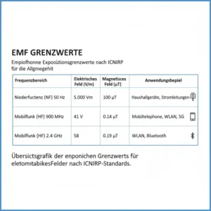 Illustration der gesetzlichen Grenzwerte für Strahlung, gemessen mit einem Elektromagnetfeld Messgerät.