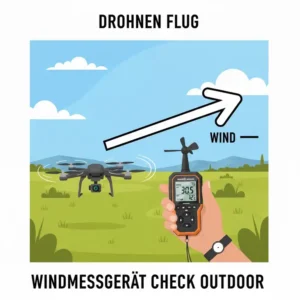 Sicherheitscheck der Windgeschwindigkeit mit einem windmessgerät outdoor vor einem Drohnenstart.