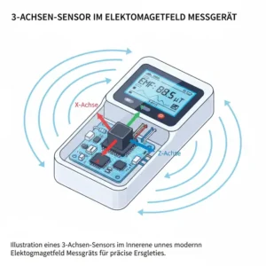 Technische Zeichnung der 3-Achsen-Sensoren innerhalb von einem Elektromagnetfeld Messgerät.