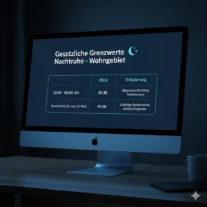 Tabelle der gesetzlichen Grenzwerte, gemessen mit einem Lärmmessgerät Nacht Wohnung.
