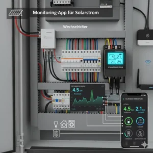 Dashboard einer Monitoring-App für das Strommessgerät für Solaranlage zur Echtzeit-Visualisierung.