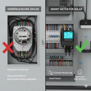 Vergleich zwischen herkömmlichen Zählern und einem digitalen Strommessgerät für Solaranlage.