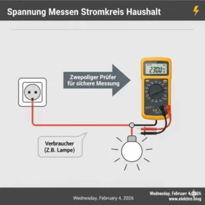 Schematische Darstellung einer Messung im Stromkreis mit einem spannungsprüfer für haushalt.