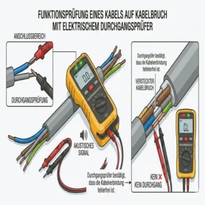 Funktionsprüfung eines Kabels mit einem elektrischen Durchgangsprüfer trên Kabelbruch.