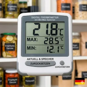 Detailansicht der Display-Anzeige am thermometer mit min max speicher.