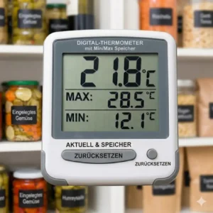 Wetterfestes Gehäuse eines thermometer mit min max speicher für den Außenbereich.