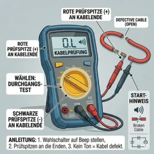 Die korrekte Position der Messleitungen bei einem elektro messgerät für anfänger zur Vermeidung von Fehlern.