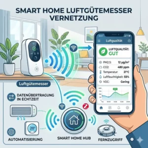 Smartphone-App mit Dashboard zur Anzeige der Echtzeit-Daten von einem luftgütemesser smart home.