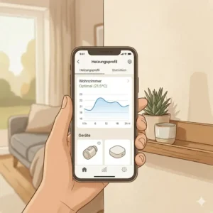 Smartphone interface showing real-time data from a smart temperatur sensor zuhause.