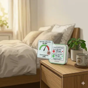 Schimmelvorbeugung durch Kontrolle der Luftfeuchtigkeit mit dem luftmessgerät für schlafzimmer.