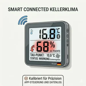 Überwachung der Daten vom thermometer für keller feuchtigkeit bequem über eine Smartphone App.